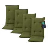 Pillows24 - Hochlehner Auflagen 4er Set - 120x50cm – 8cm Dick - Premium-Material 200gsm, UV- & Wasserabweisend | Gesteppte Sitzauflagen Hochlehner | Gartenstuhlauflagen für Gartenmöbel | Dunkelgrün