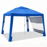 Sekey Strandmuschel Pop up Strandzelt 4 Personen mit Seitenvorhang Höhenverstellbar, 240 × 240 cm Strandmuschel UV Schutz 50+, Windfest für Strand blau