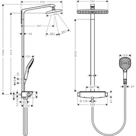 Hansgrohe Raindance E Showerpipe 360 1jet EcoSmart 9 l/min mit Thermostat 27286400