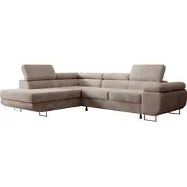 Selsey Ecksofa Stevil - L-Sofa mit Schlaffunktion, Bettkasten, Ottomane links, Cordbezug Dunkelbeige - Beige