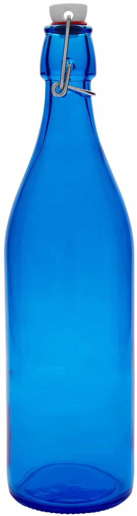 Botella de vidrio 'Giara' de 1000 ml, azul, boca: tapón mecánico