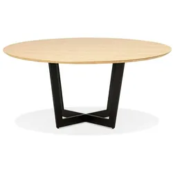 Kadima Design Runder Esstisch Beige  120cm Durchmesser  Naturholzplatte  Metallgestell Schwarz  Minimalistisch