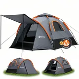 Sekey Kuppelzelt 3 in 1 Pop Up Campingzelt 4 Personen mit Vorzelt und Markise, Personen: 4, Pop up Kuppelzelte, Wasserdicht PU3000+ & UPF50+ Sonnenschutz grau