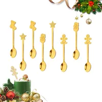 Kleinigkeiten für Adventskalender, panemy Edelstahl Weihnachtslöffel, Wichtelgeschenke Weihnachten, Geschirr Weihnachten, Geschenk Kaffeel Kuchenlöffel Tee Löffel, Marmeladenlöffel (8, 4H Gold)