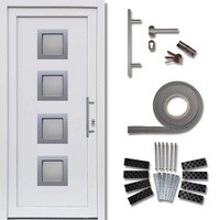 kuporta Haustür Komplett-Set – Eingangstür Haustüre aus Kunststoff Modell: Modena, 98 x 190 cm, DIN links, außen und innen weiß mit Stoßgriff-Set, Montageset, Fugendichtband