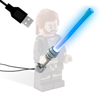 Laserschwert mit LED und USB Anschluss | Kompatibel mit Lego Star Wars | 80cm Kabel super Dünn | Für Minifiguren | Silberner Griff | (Blau, 80cm)