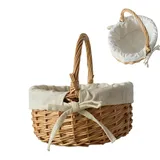 Weidenkorb Mit henkels Picknickkorb Geflochten Osterkörbchen Groß Einkaufskorb Mit Innenfutter Weide Weidenkörbe Blumenmädchen Korb Aufbewahrungskörbe Für Eiersammeln, Süßigkeiten, Spielzeug