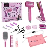 Focenat 15 Stück Friseur Set Kinder Mädchen Spielzeug, Spielen Sie Friseurspielzeug-Kit mit Fön, Lockenstab und Accessoires, Friseurkoffer Schminkset Spielzeug Geschenk für Mädchen ab 3 -8 Jahret