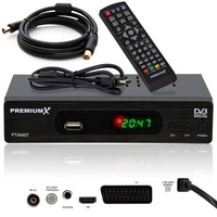 PremiumX FTA 540T Full HD Digitaler DVB-T2 terrestrischer TV Receiver H.265 HEVC | USB Mediaplayer SCART HDMI Antennenkabel | Auto Installation