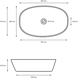 luxebath Aufsatzwaschbecken Oval 60,5 x 14 x 38 cm