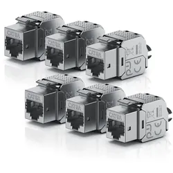 Primewire 6x Netzwerk-Adapter RJ-45 (Ethernet), Buchse zu Netzwerkkabel, CAT.6a Keystone Modul für LAN Kabel, RJ45 Buchse, feldkonfektionierbar