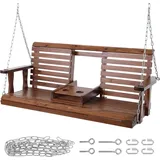 SucceBuy 1,5 m Veranda-Schaukel aus Holz, Terrassen-Gartenbank-Schaukel, verbesserte 400 kg Tragfähigkeit, robuste Schaukelbank mit Hängeketten f... - Braun