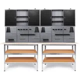 Ondis24 Werkstatteinrichtung 240 cm Werkbank Uwe, Metall, Lochwand mit Hakensortiment, 2 Werkstattschränke Arbeitshöhe 92 cm, inklusive Einrichtungspaket