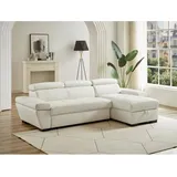 vente-unique - Ecksofa Leder mit Schlaffunktion - Ecke Rechts - Weiß - jonova