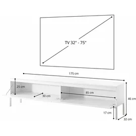 Selsey TV Schrank Board Sideboard Fernsehtisch Fernsehschrank Mit Schränken 175 cm Schwarze Beine Weiß Bemmi