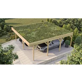 Weka Doppelcarport 6,44 x 6,66 m braun mit Dachbegrünung