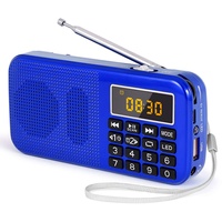 PRUNUS J-725 FM UKW Radio Klein, Kofferradio Tragbares Radio Wecker, Radio Batteriebetrieben mit 3000mAh Wiederaufladbare Batterie, USB/SD/TF/AUX-Player, Digital Radio mit Notlicht.(Blau)