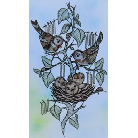 Stickereien Plauen Fensterbild "Vogelnest" Gr. 1, bunt (grün, braun, weiß), B:21cm H:38cm, Polyester, Fensterbilder