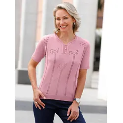 V-Ausschnitt-Pullover CLASSIC BASICS "Pullover", Damen, Gr. 52, rosa (rosé), 100% Polyacryl, unifarben, Kurzarm, Pullover