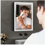 WDWRITTI Spiegelschrank Schwarz Alu Badezimmerspiegelschrank 3Lichtmodi Anti-fog 50x70 40x60 (Badschrank mit Spiegel Hängeschrank Einzeltür, Helligkeit dimmbar, Speicherfunktion) Alu-Schranktür, Doppelseitiger Spiegel, Verstellbare Glasböden schwarz 40 cm x 60 cm x 12.5 cm