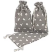Frau WUNDERVoll® 12 Geschenksäckchen grau weiße Sterne 20 x 12 cm Baumwolle Adventskalender