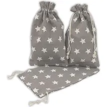 Frau WUNDERVoll® 12 Geschenksäckchen grau weiße Sterne 20 x 12 cm Baumwolle Adventskalender
