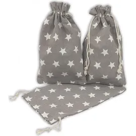Frau WUNDERVoll® 12 Geschenksäckchen grau weiße Sterne 20 x 12 cm Baumwolle Adventskalender