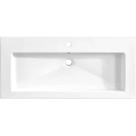 Lomadox Waschtisch Set mit 100cm Unterschrank in Hochglanz weiß, Wotaneiche, B x H x T ca. 100 x 85 x 46cm