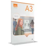 NOBO A3 freistehender Posterrahmen aus Acryl, rahmenlos, doppelseitig, integrierter Thekenaufsteller, Premium Plus, transparent, 1915593, White