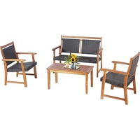 COSTWAY 4-teiliges Gartenmöbel Set, Polyrattan Balkonset mit 2 Sessel & Bank & Tisch, Sitzgruppe aus Akazienholz, Rattan Gartenset Balkonmöbel, R...