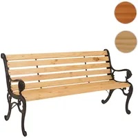 Mendler Gartenbank HWC-O25, Sitzbank Parkbank Holzbank 3-Sitzer, Gusseisen Holz