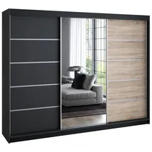 A&J MöbelLand Schiebetürenschrank VILUNO 1 200 x 215 x 59,5 cm Weiß/Schwarz