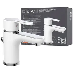Waschtischarmatur EISL "Diziani", weiß (weiß, chrom), B:5,2cm H:11,3cm, Messing, Armaturen, mit Zugstange, Wasserhahn mit Ablaufgarnitur, Mischbatterie