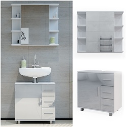 Vicco Badmöbelset Ilias Weiß Hochglanz modern Badezimmer Schrank Badschrank Waschtischunterschrank Spiegelschrank Schranktür Schrankschublade Aufbewahrung
