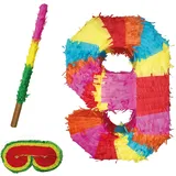 Party Factory Pinata Zahlen Set 0-9 + Stab + Augenmaske Kinder Geburtstag Schlag-Pinata 50 x 35 x 8cm Dekoration Geburtstagsdeko (9)