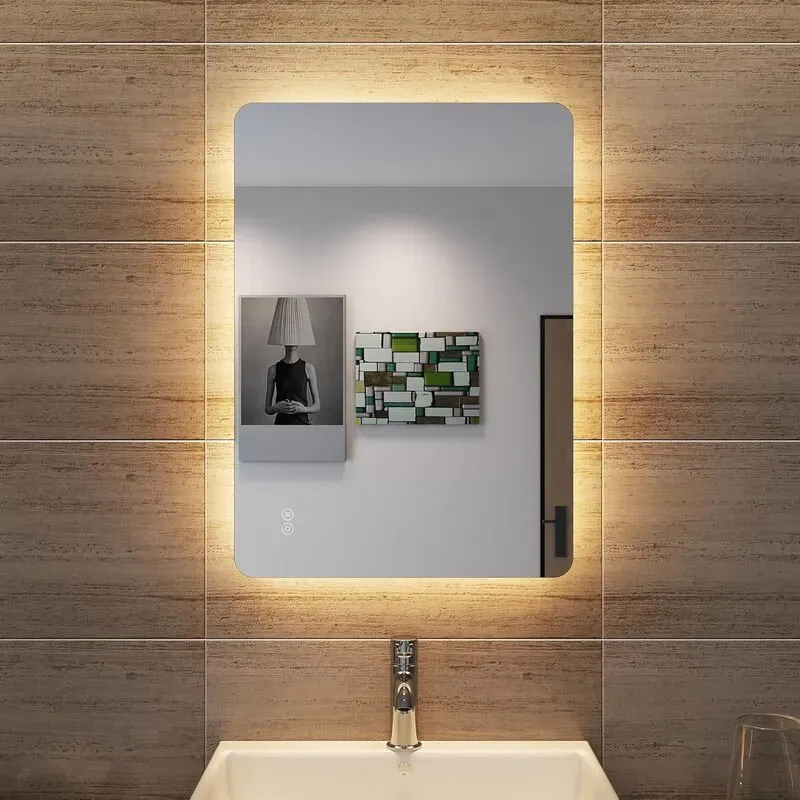 SONNI LED-Badspiegel 50 x 70 cm mit Touch-Steuerung, 3 Lichtfarben, Anti-Fog- & Memory-Funktion, mit Beleuchtung