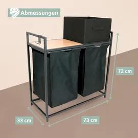 holz4home holz4home® Wäschekorb 2 Fächer 92 Liter ausziehbar mit Aufbewahrungsbox schwarz/Sonoma-Dekor braun