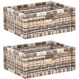 korb.outlet Set / 2 Regalkorb Mehrfarbig ca 42x32x17 mit Holzrahmen Rattan Schubfach Box zur Aufbewahrung Schrankkorb Griff