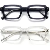 OPULIZE EDG Blaulichtfilter Lesebrille für Damen Herren, Entspiegelt Blendfreie UV400-Schutz Federscharnier Anti-Müdigkeit, Rechteckiger Rahmen, Computerbrillen Gaming, 2er-Pack Schwarz Klar +1,00