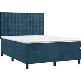vidaXL Boxspringbett mit Matratze & LED Dunkelblau 140x200 cm Samt