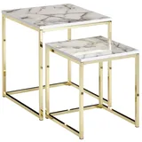 KADIMA DESIGN Beistelltisch 2er-Set | Marmor-Optik, Weiß/Gold, Modern in Weiß | Gr.: onesize