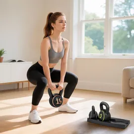 sportnow Kettlebell 3er Set 2,2kg, 4,5kg, 6,8kg Kugelhantel für Gymnastik, Schwarz