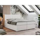 MKS Meble Boxspringbett 180x200, Bett 180x200 mit Matratze und Topper, Boxspringbett mit Bettkästen, Doppelbett - LOPE - Weiß Kunstleder - H3
