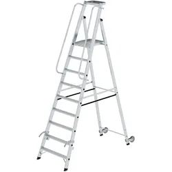 MUNK Aluminium-Stehleiter mit Rollen und Griff 9 Stufen