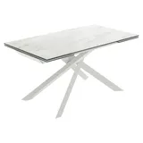 Ausziehbarer Kreuztisch 160–240 x 90 cm, glänzende Calacatta-Marmor-Keramikplatte, weißes Metallgestell – exklusives modernes Design - Weiß