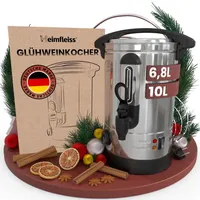 Heimfleiss® Glühweinkocher 6,8L aus Edelstahl | 1500W Einkochautomat für Glühwein, Punsch & Wasser | Glühweintopf mit Hahn, Thermostat & Überhitzungsschutz | Heissgetränkespender Heißgetränkeautomat