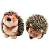 Dekohelden24 XL Dekofigur Igel, Keramik - Garten Igel, Dekoigel mit Fell im 2er Set in braun, Größe ca. 17 x 11 x 9 cm.