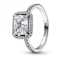 PANDORA Timeless Rechteckiger Funkelnder Strahlenkranz Ring aus Sterling-Silber mit Cubic Zirkonia, Gr. 50, 192391C01-50