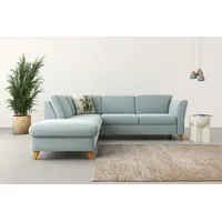 Ecksofa HOME AFFAIRE "Trelleborg L-Form" Sofas Gr. B/H/T: 252cm x 86cm x 213cm, Struktur fein, Ottomane links, mit Bettfunktion-mit Stauraum, blau (aqua) Federkern-Polsterung, wahlweise mit Bettfunktion und Stauraum