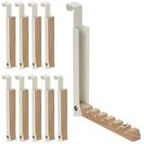 Relaxdays 10 x Klapphaken, zum Einhängen, Türgarderobe für je 6 Kleiderbügel, Metall und Holz, Haken für 2 cm Türfalz, creme